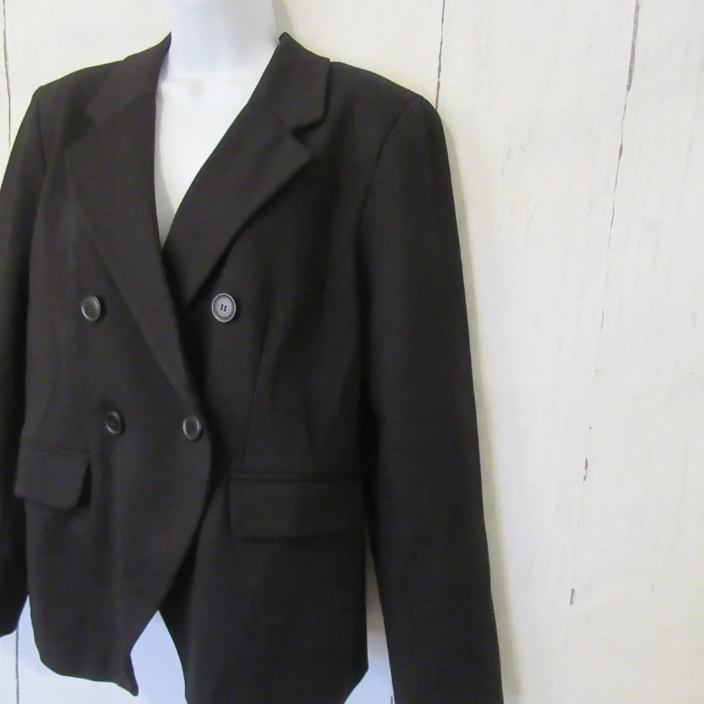 Quince Blazer Womens L Large Black Double Breasted Ponte Knit Travel Packable